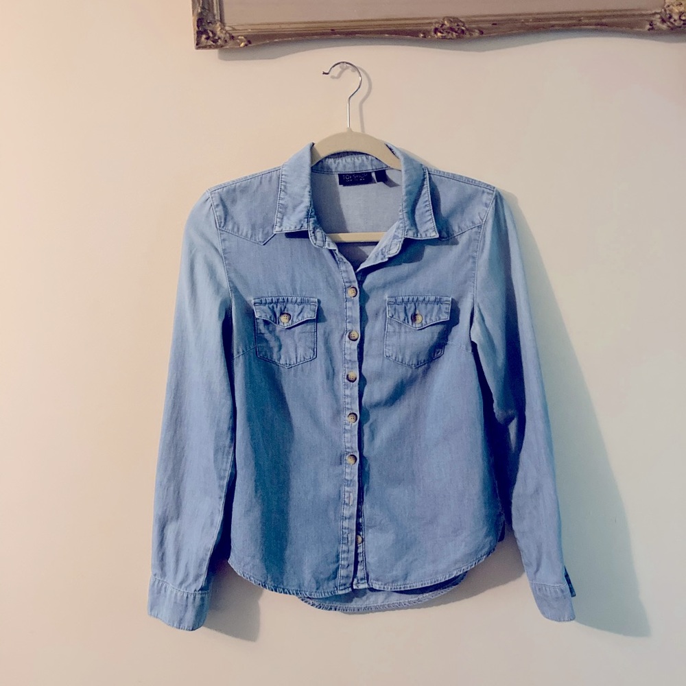 Topshop soft denim button down western shirt